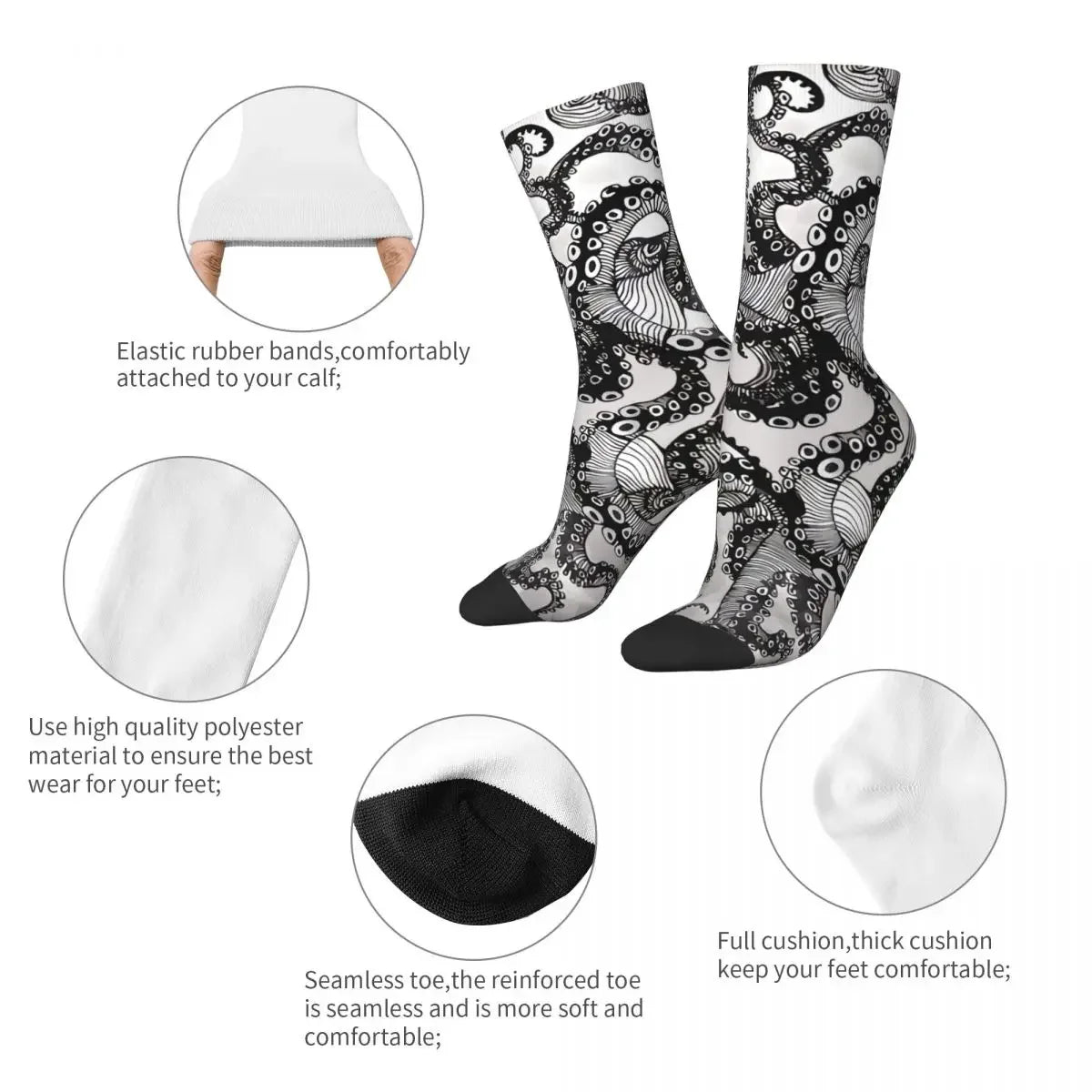 Sock for Men Octopus Drawn Modern Illustration With Polygon Vintage Octopus Tentacles Pattern Printed Crew Sock Casual Gift